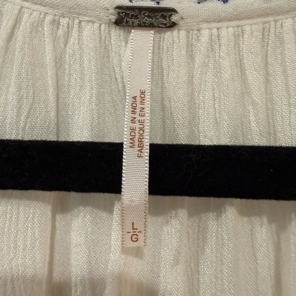 Free People Boho Embroidered V-Neck Peasant Top - White with Blue & Red Floral - Picture 2 of 3